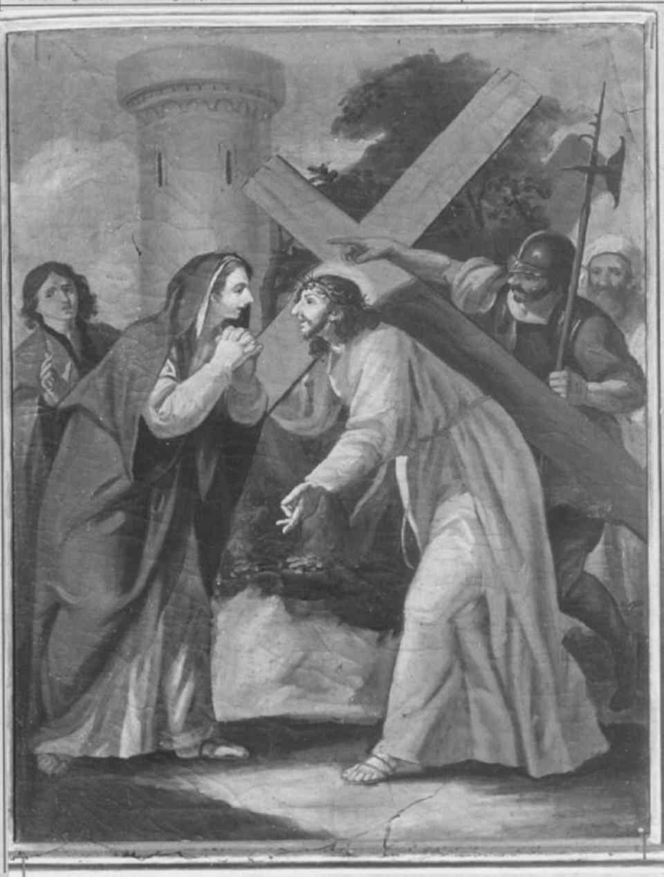stazione IV: Gesù incontra la Madonna (dipinto) di Zeni Bartolomeo, Zeni Domenico (sec. XVIII)