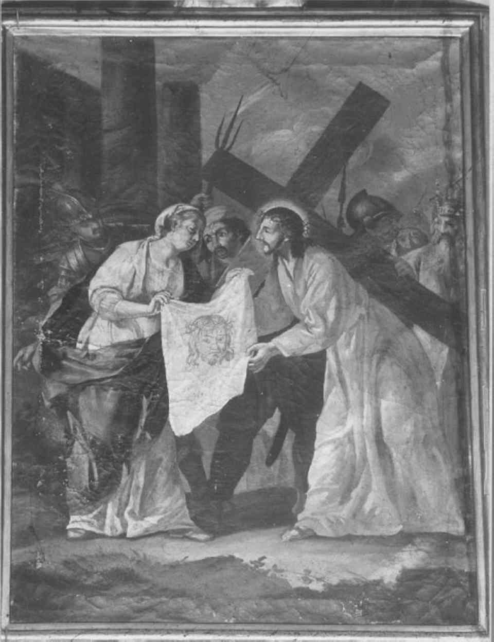 stazione VI: Gesù asciugato dalla Veronica (dipinto) di Zeni Bartolomeo, Zeni Domenico (sec. XVIII)