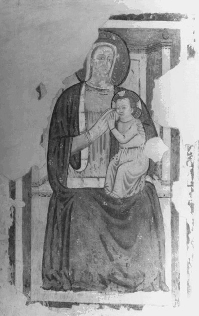 Madonna in trono che allatta il Bambino (dipinto, frammento) - ambito vicentino (fine sec. XIV)