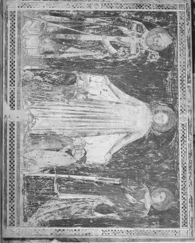 Madonna della Misericordia con due Santi e devoti (dipinto) di Secondo Maestro di San Zeno (attribuito) (sec. XIV)