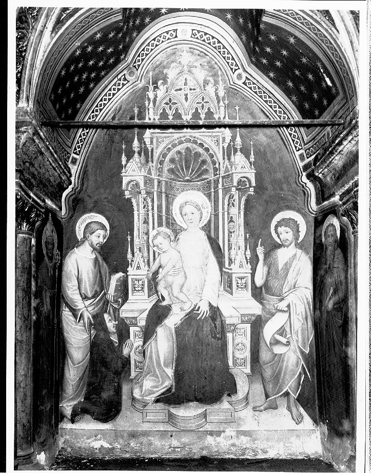 Madonna con Bambino in trono con Santi e devoto (dipinto) di Martino da Verona (cerchia) (sec. XIV)