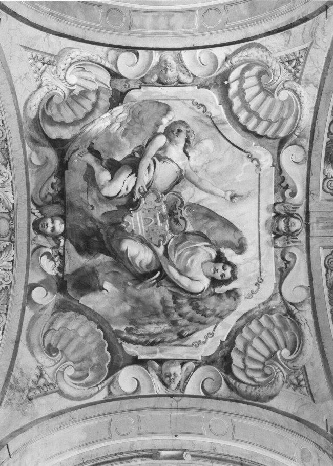 Angeli reggistemma, motivi decorativi a finti marmi (dipinto) - ambito veneto (sec. XX)