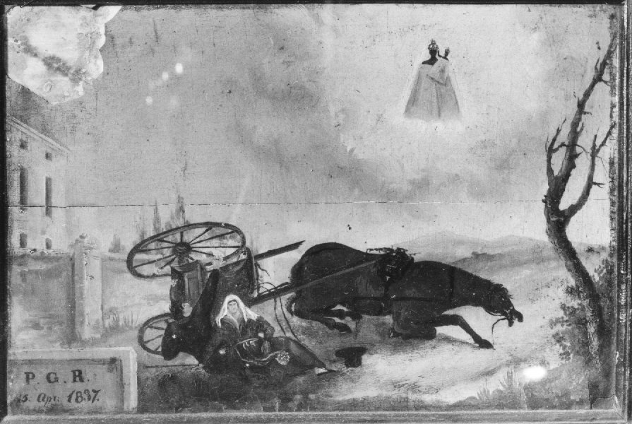 incidente con carrozza (dipinto) - ambito veneto (sec. XIX)