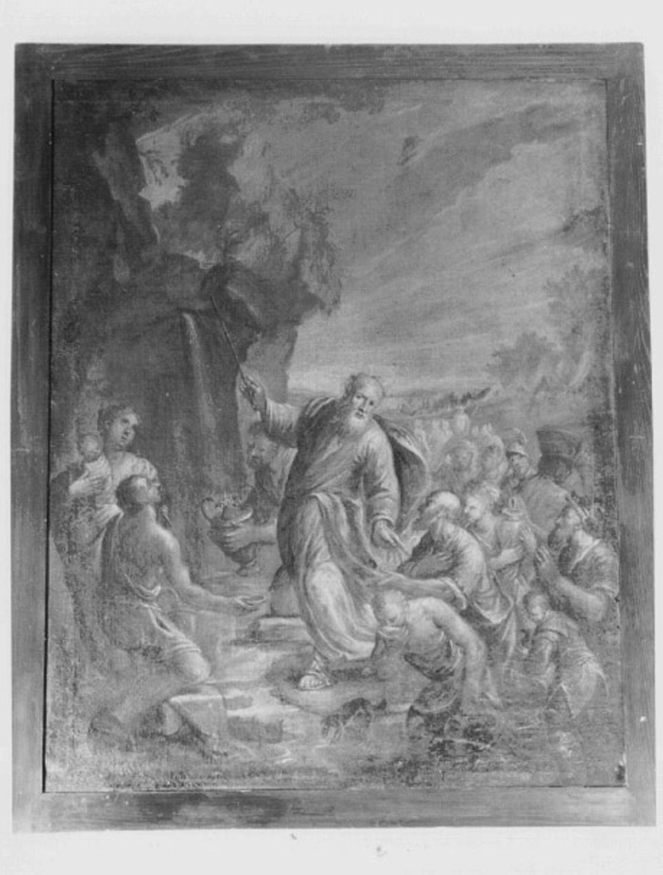 Mose' fa sgorgare l'acqua nel deserto (dipinto) - ambito veneto (sec. XVIII)