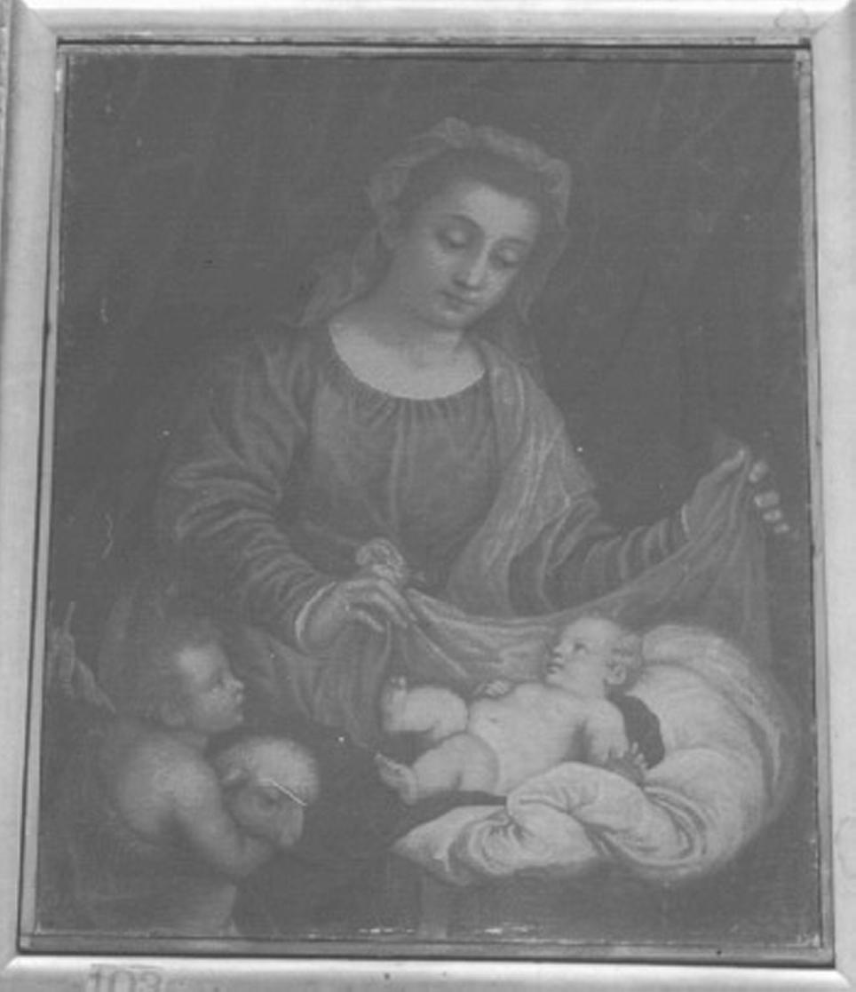Madonna con Bambino e San Giovannino (dipinto) di Caliari Paolo detto Veronese (maniera) (secc. XVI/ XVII)