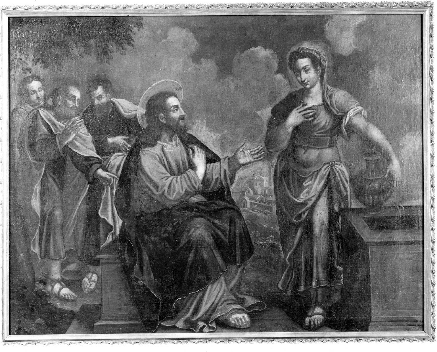 Cristo e la samaritana al pozzo (dipinto, opera isolata) di Falcieri Biagio (sec. XVII)