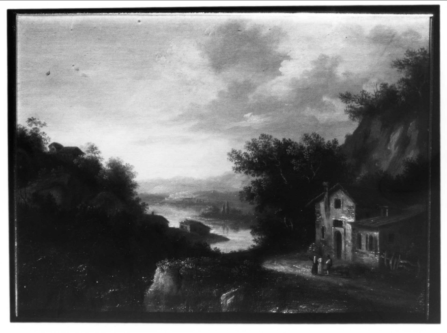 Paesaggio al tramonto, paesaggio (dipinto) di Castegnaro Federico (metà sec. XIX)