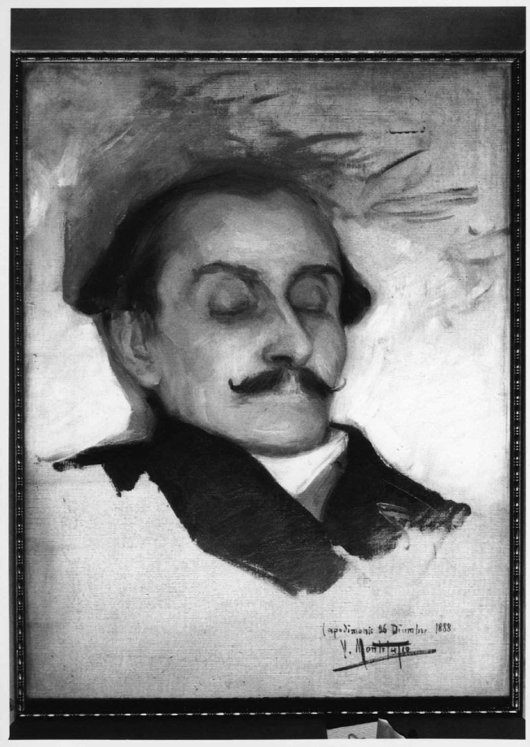 Ritratto di Pasquale Stanislao Mancini sul letto di morte, ritratto funebre (dipinto) di Montefusco Vincenzo (sec. XIX)