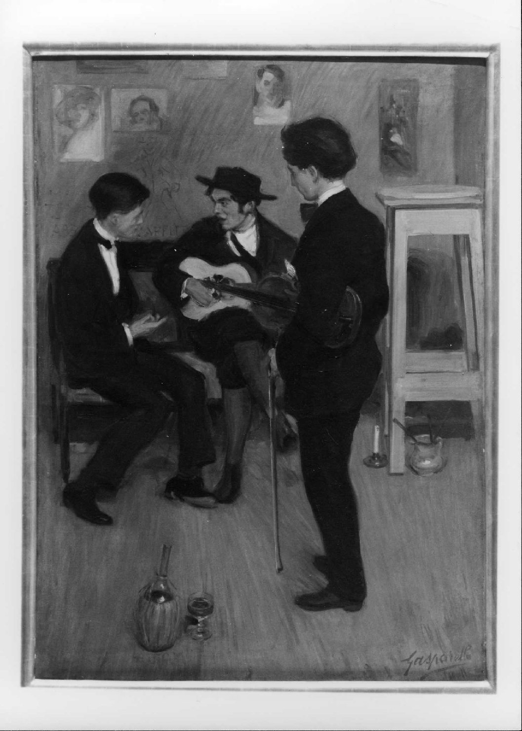 Nello studio, interno con figure (dipinto) di Gasparello Wladimiro - ambito veneto (sec. XX)