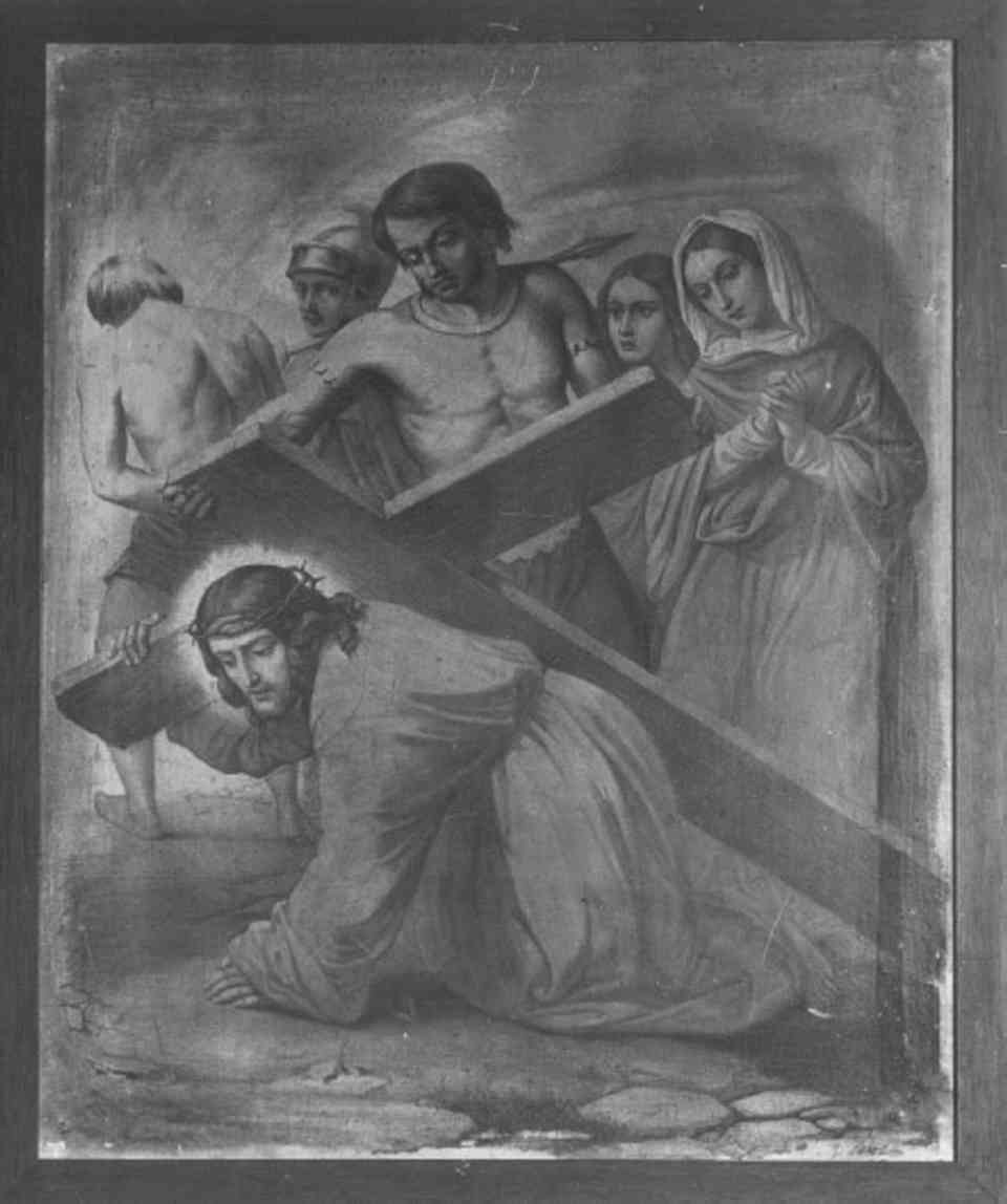 stazione IX: Gesù cade sotto la croce la terza volta (stampa) di Carot Jules (sec. XIX)