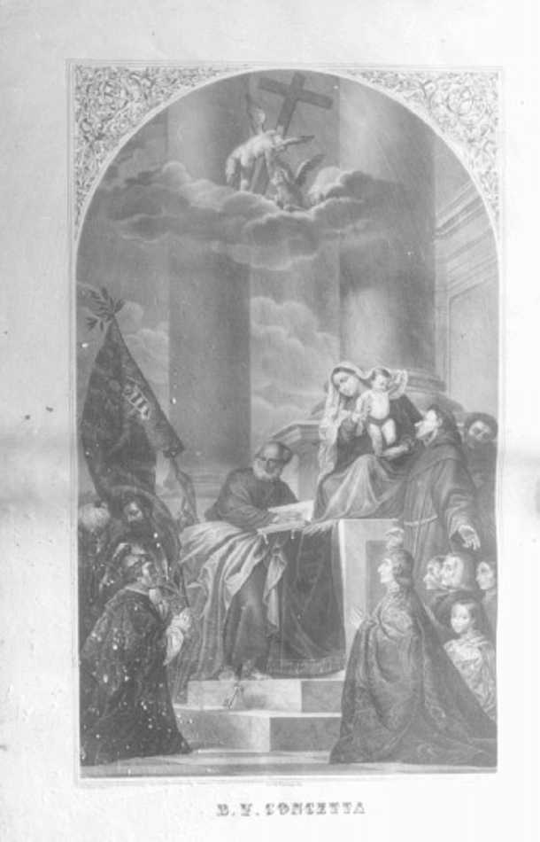 Madonna con Bambino (stampa) di Vecellio Tiziano (attribuito), Fontana Melchiorre (seconda metà sec. XIX)
