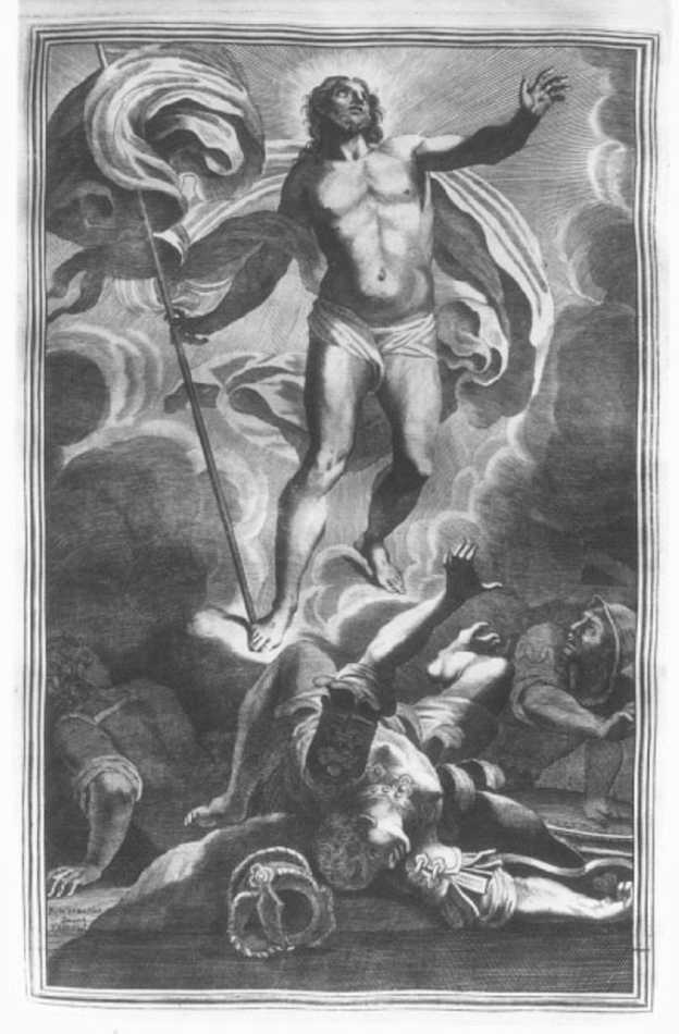 Resurrezione di Cristo (stampa) di Roncalli Cristoforo detto Pomarancio, Thiboust Benoit (sec. XVIII)