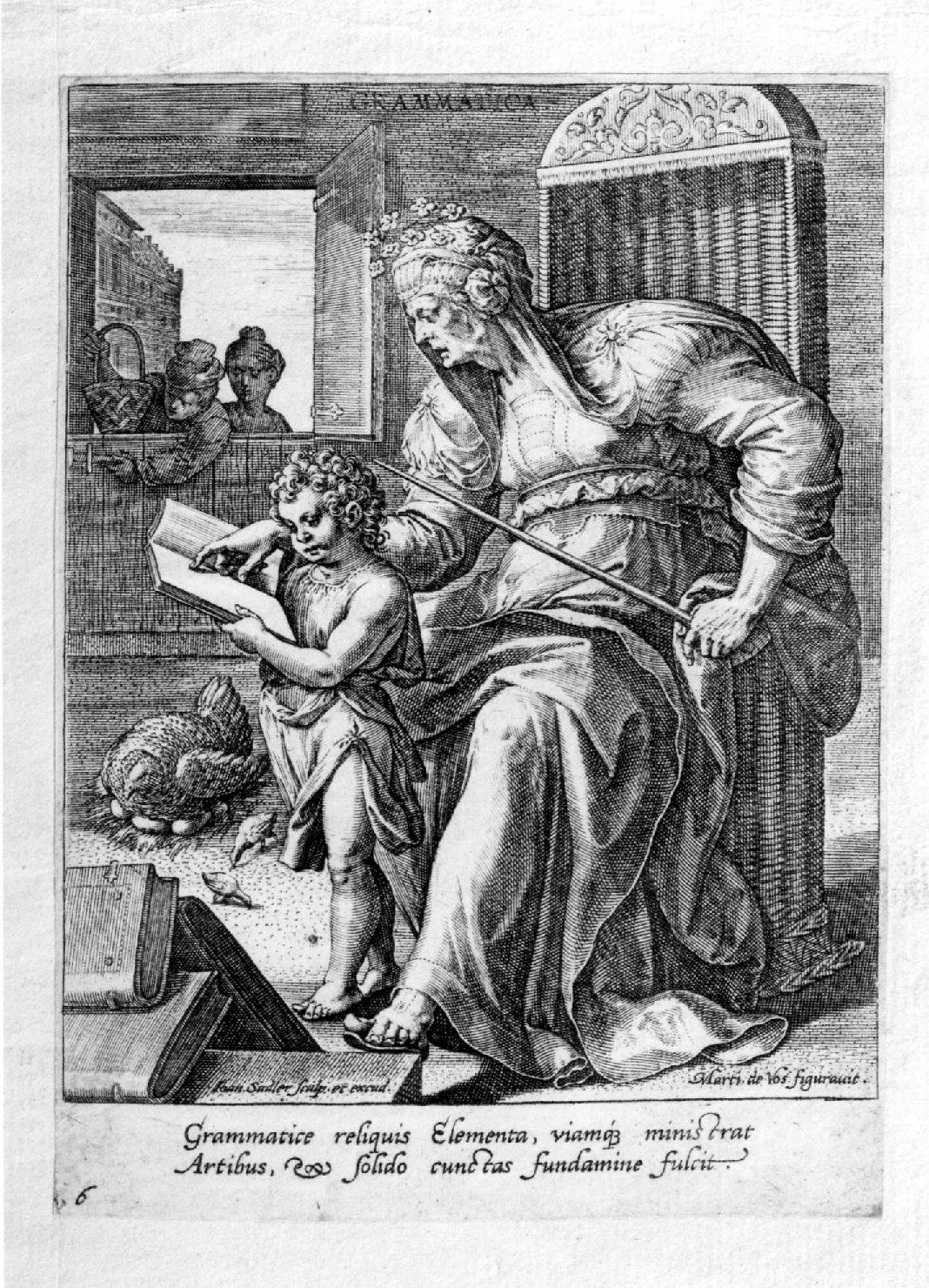 La Grammatica, Grammatica (stampa smarginata, serie) di Vos Martin de, Sadeler Jan il Vecchio (fine sec. XVI)