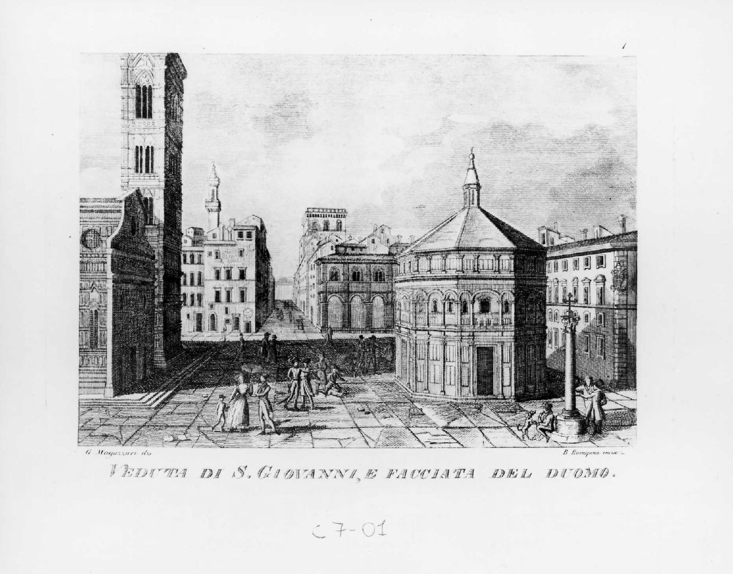 Veduta di S. Giovanni, e facciata del duomo, veduta di Firenze (stampa smarginata, serie) di Rosaspina Bernardino, Magazzari Giovanni (sec. XIX)