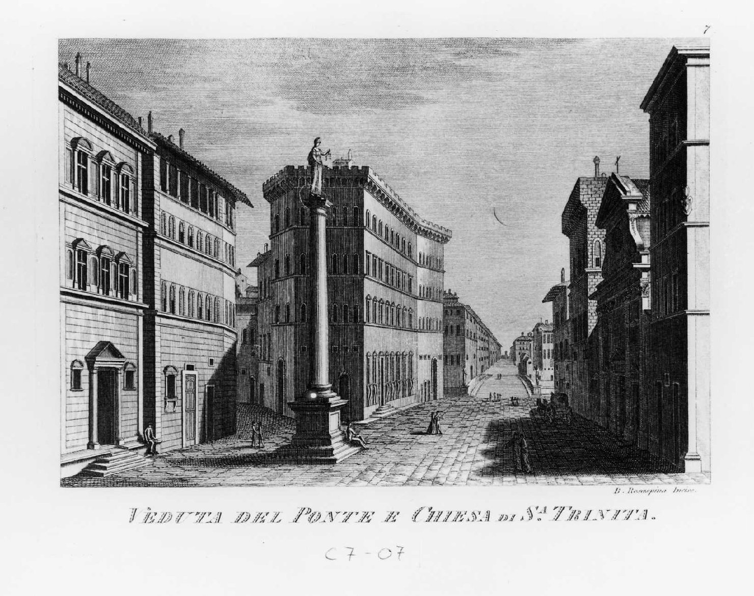 Veduta del ponte e chiesa di S.ta Trinita, veduta di Firenze (stampa smarginata, serie) di Rosaspina Bernardino (sec. XIX)