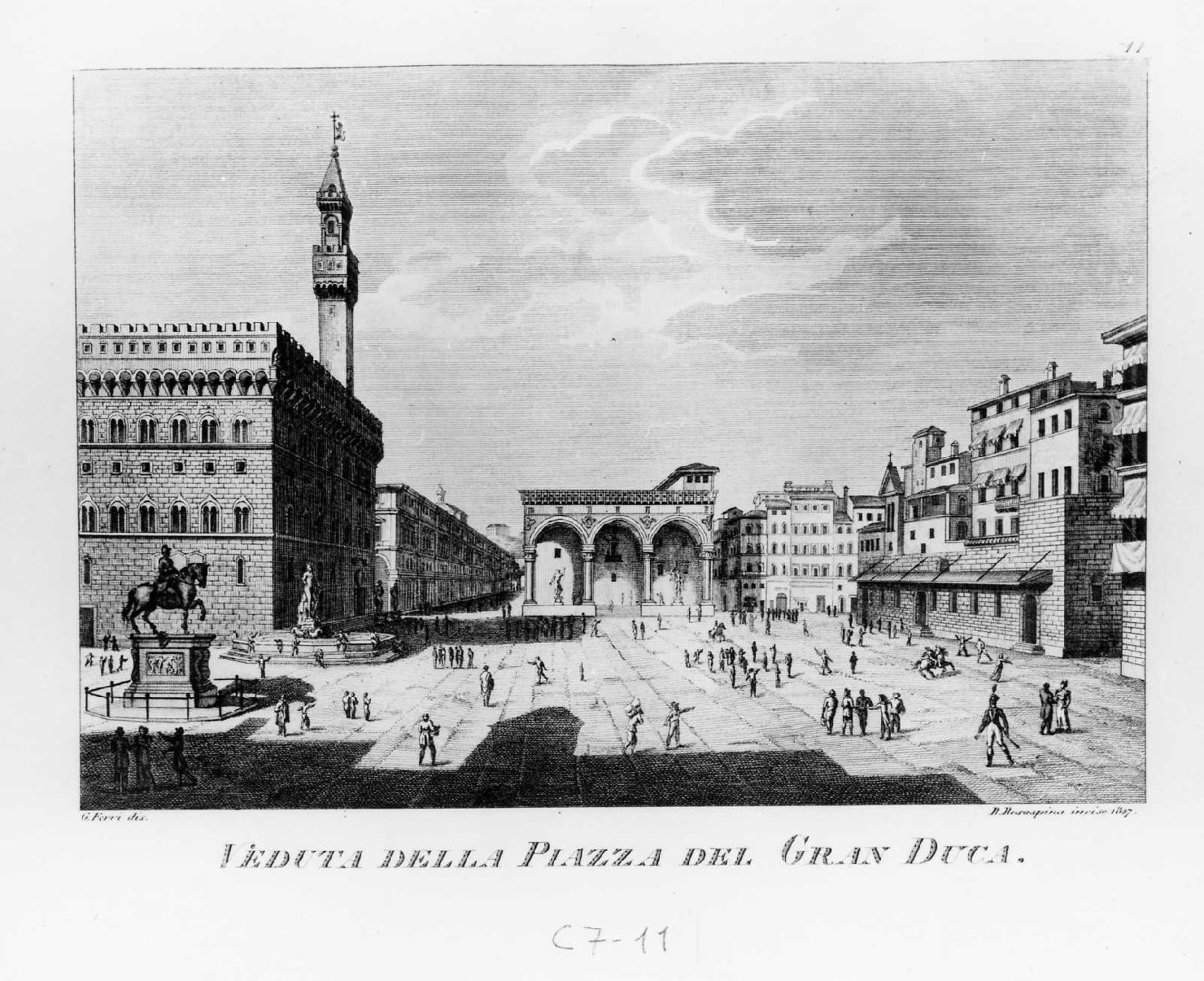 Veduta della piazza del Gran Duca, veduta di Firenze (stampa smarginata, serie) di Rosaspina Bernardino, Ferri Gaetano (sec. XIX)