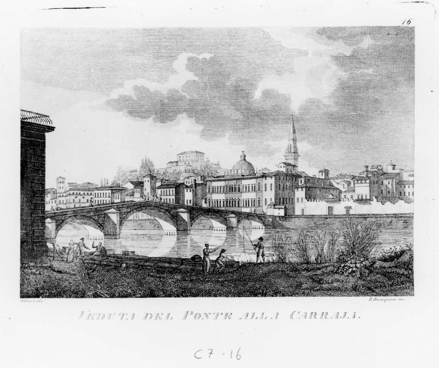 Veduta del Ponte alla Carraja, veduta di Firenze (stampa smarginata, serie) di Rosaspina Bernardino, Ferri Gaetano (sec. XIX)