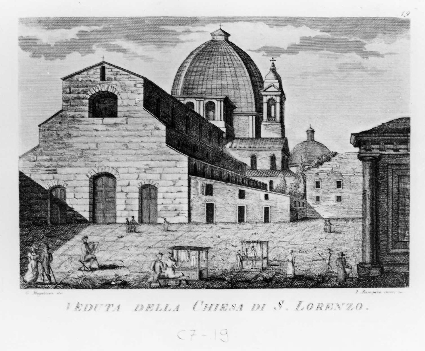 Veduta della Chiesa di S. Lorenzo, veduta di Firenze (stampa smarginata, serie) di Rosaspina Bernardino, Magazzari Giovanni (sec. XIX)