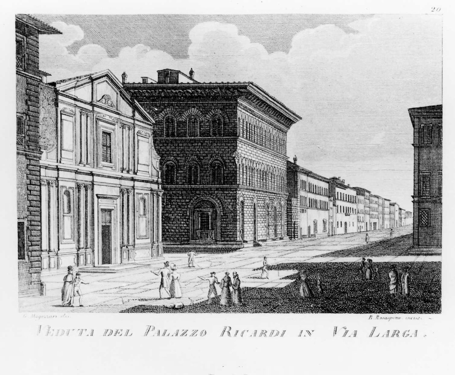 Veduta del Palazzo Ricardi in Via Larga, veduta di Firenze (stampa smarginata, serie) di Magazzari Giovanni, Rosaspina Bernardino (sec. XIX)