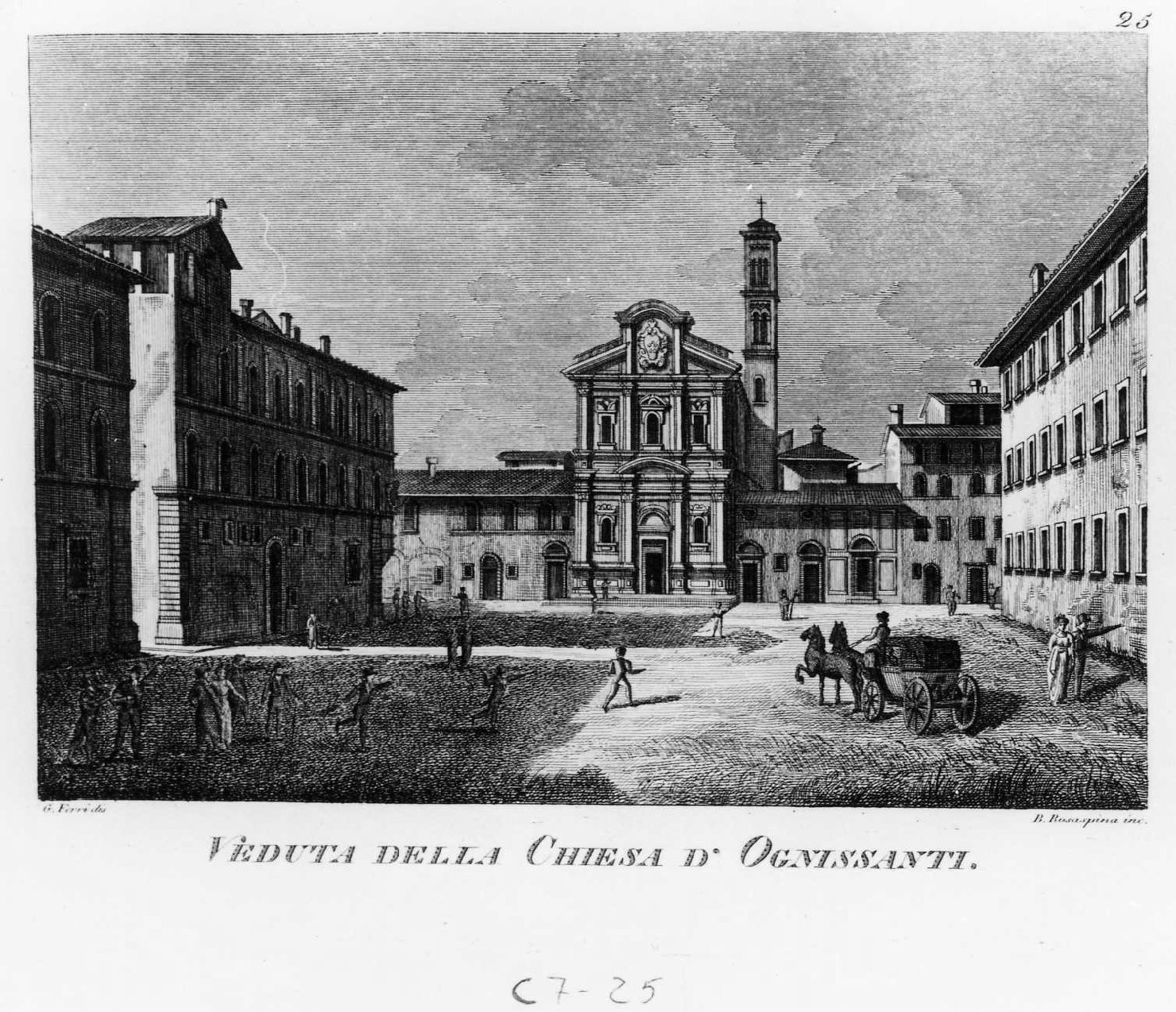 Veduta della chiesa d'Ognissanti, veduta di Firenze (stampa smarginata, serie) di Ferri Gaetano, Rosaspina Bernardino (sec. XIX)