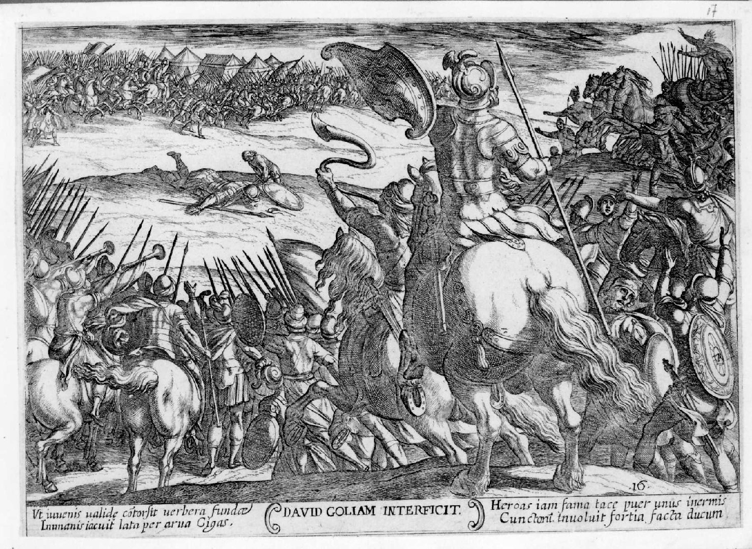 David decapita Golia (stampa smarginata, serie) di Tempesta Antonio (sec. XVII)