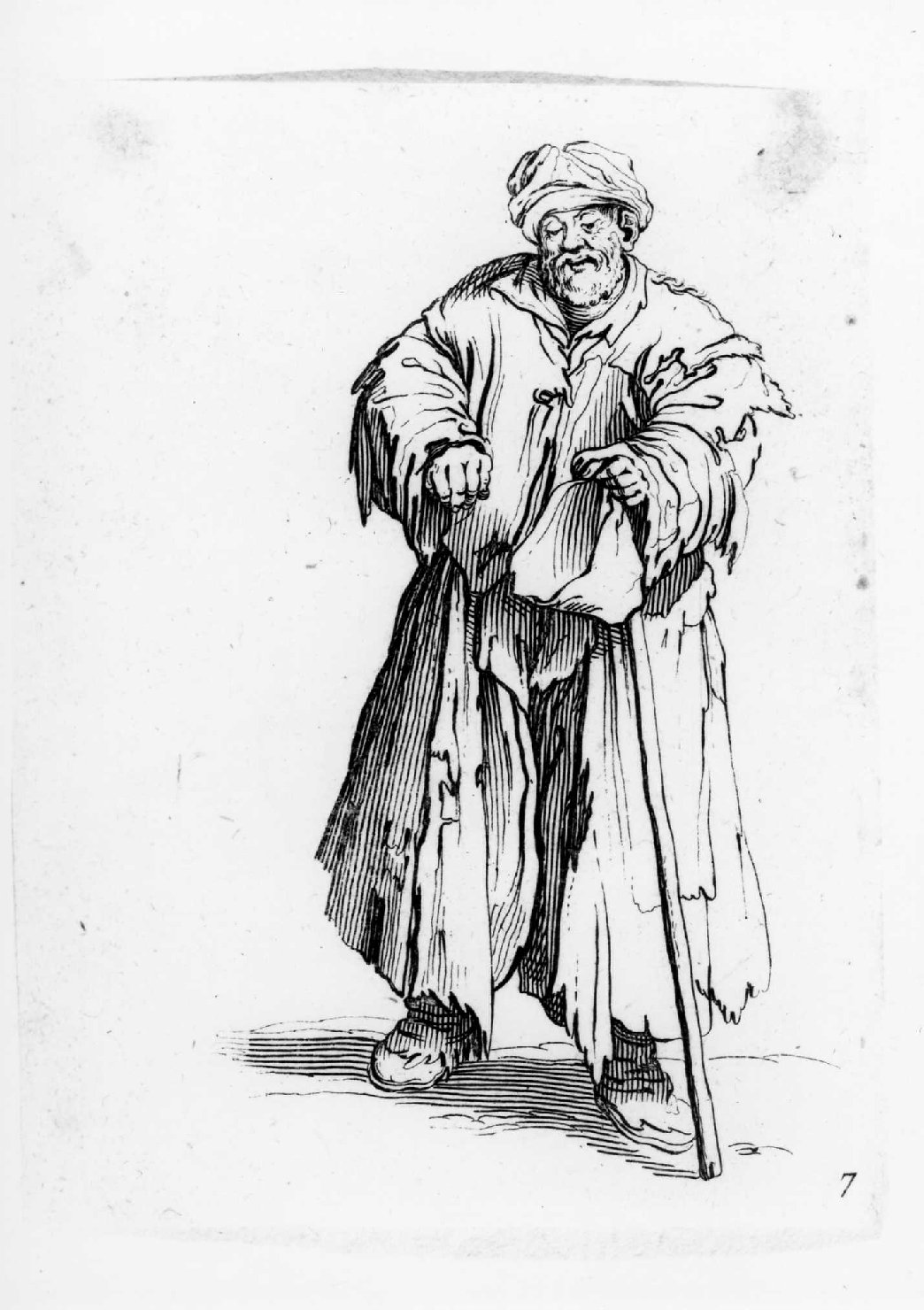 mendicante con bastone (stampa, serie) di Callot Jacques (sec. XVII)