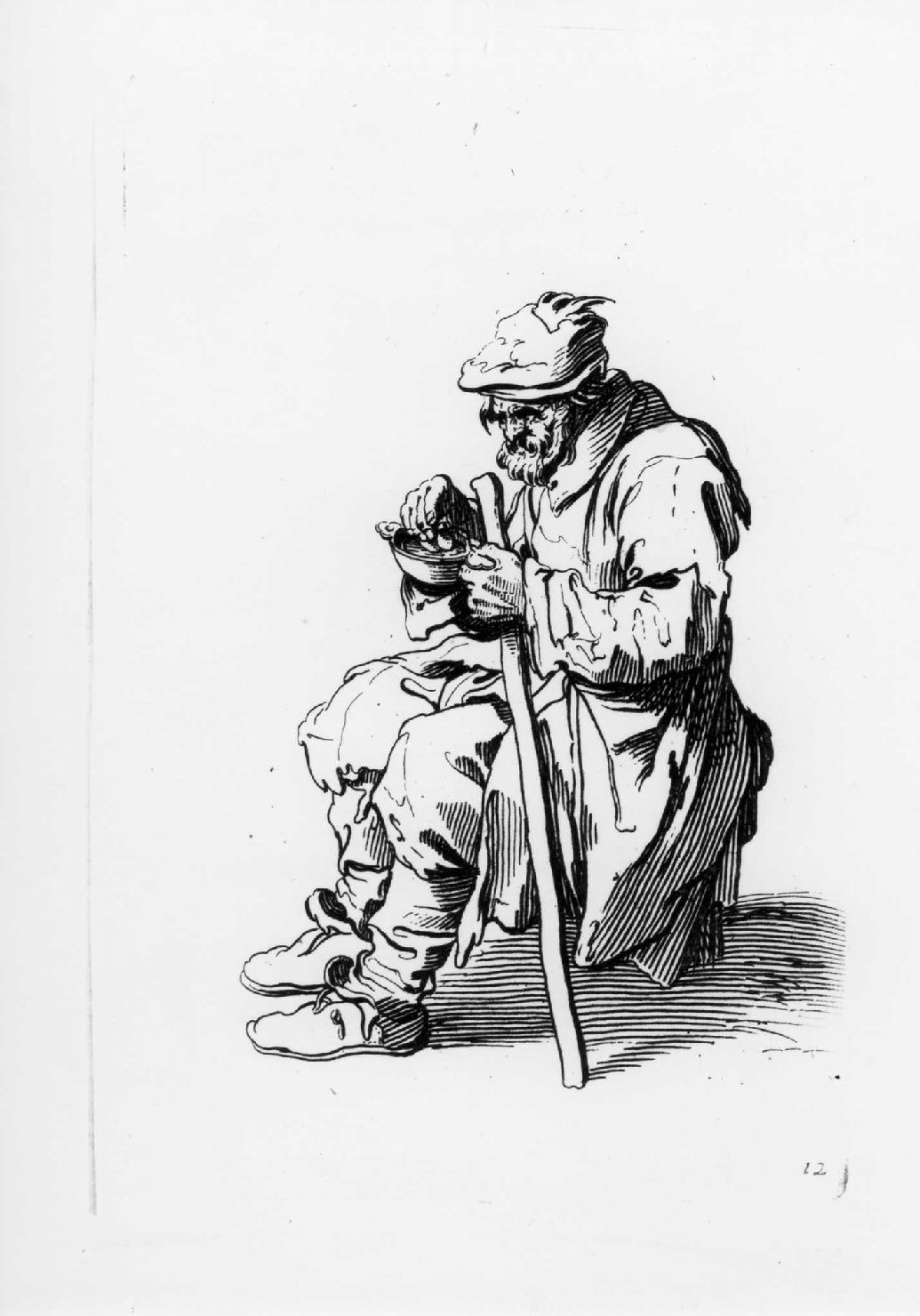 mendicante con bastone (stampa, serie) di Callot Jacques (sec. XVII)