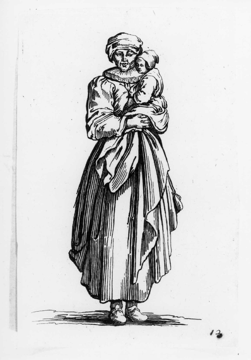 giovane madre con infante (stampa, serie) di Callot Jacques (sec. XVII)
