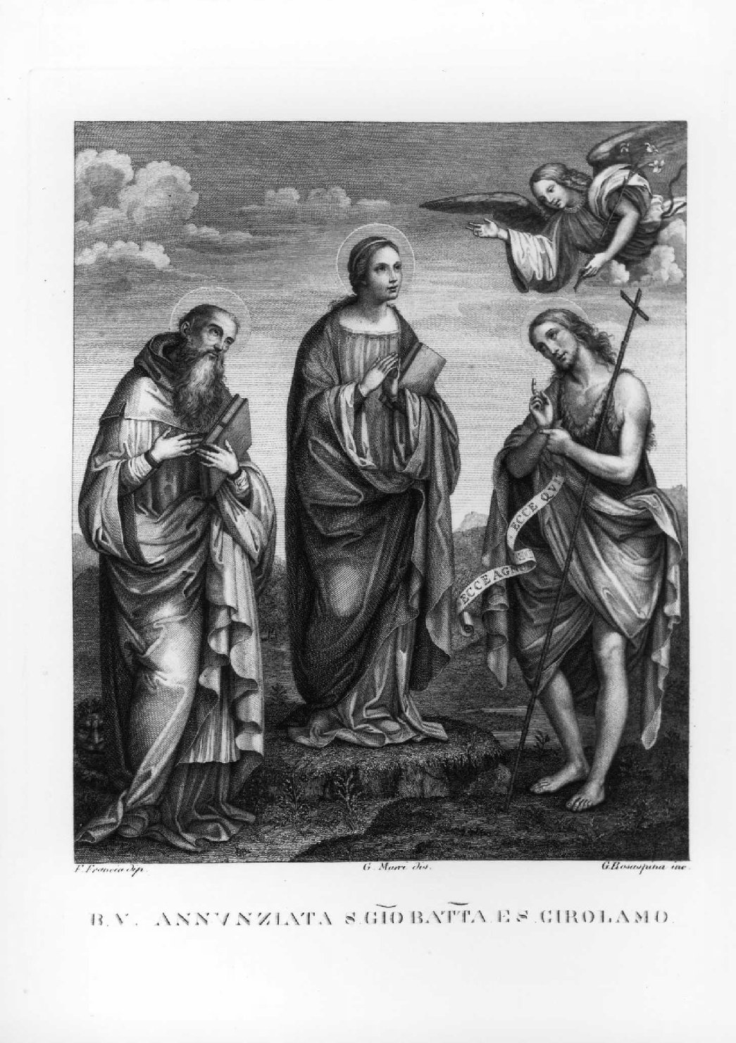 Annunciazione fra i Santi Giovan Battista e Girolamo, Annunciazione con santi (stampa, serie) di Rosaspina Giuseppe, Raibolini Francesco detto Francia, Marri Giuseppe (sec. XIX)