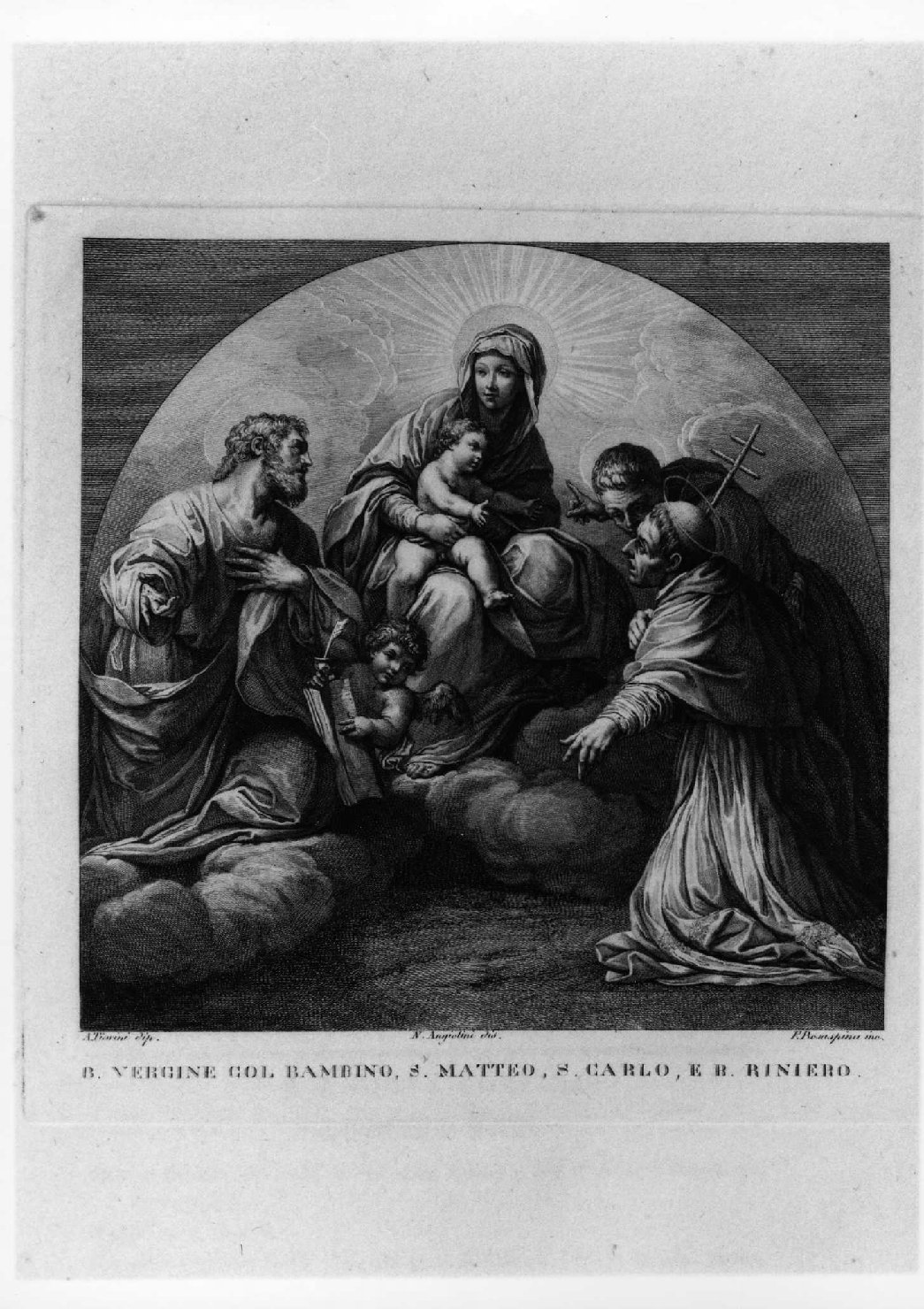 Madonna con Bambino e Santi (stampa, serie) di Angiolini Napoleone, Tiarini Alessandro, Rosaspina Francesco (sec. XIX)