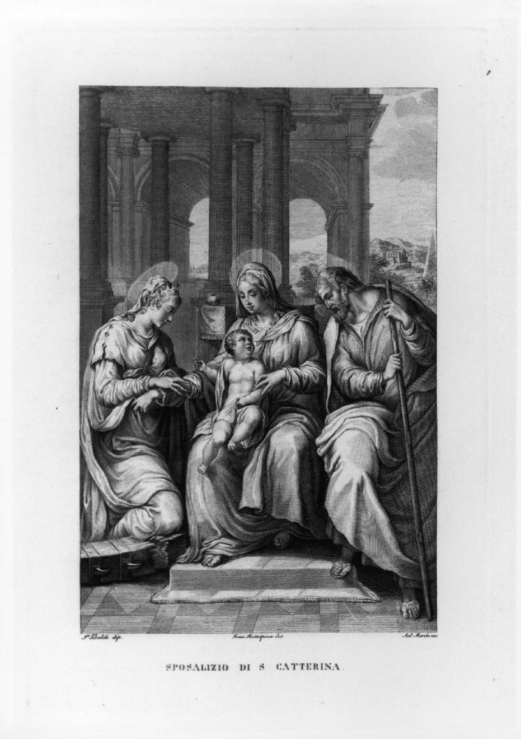matrimonio mistico di Santa Caterina da Siena (stampa, serie) di Tibaldi Pellegrino, Marchi Antonio, Rosaspina Francesco (sec. XIX)