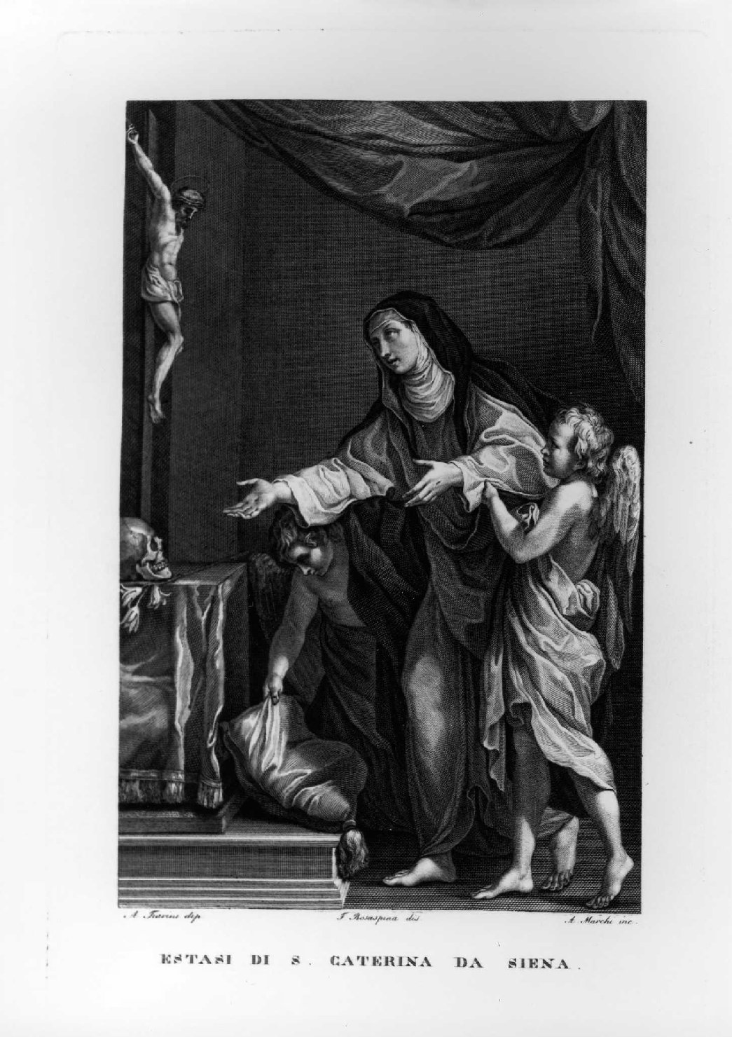 Santa Caterina da Siena riceve le stimmate (stampa, serie) di Tiarini Alessandro, Rosaspina Francesco, Marchi Antonio (sec. XIX)