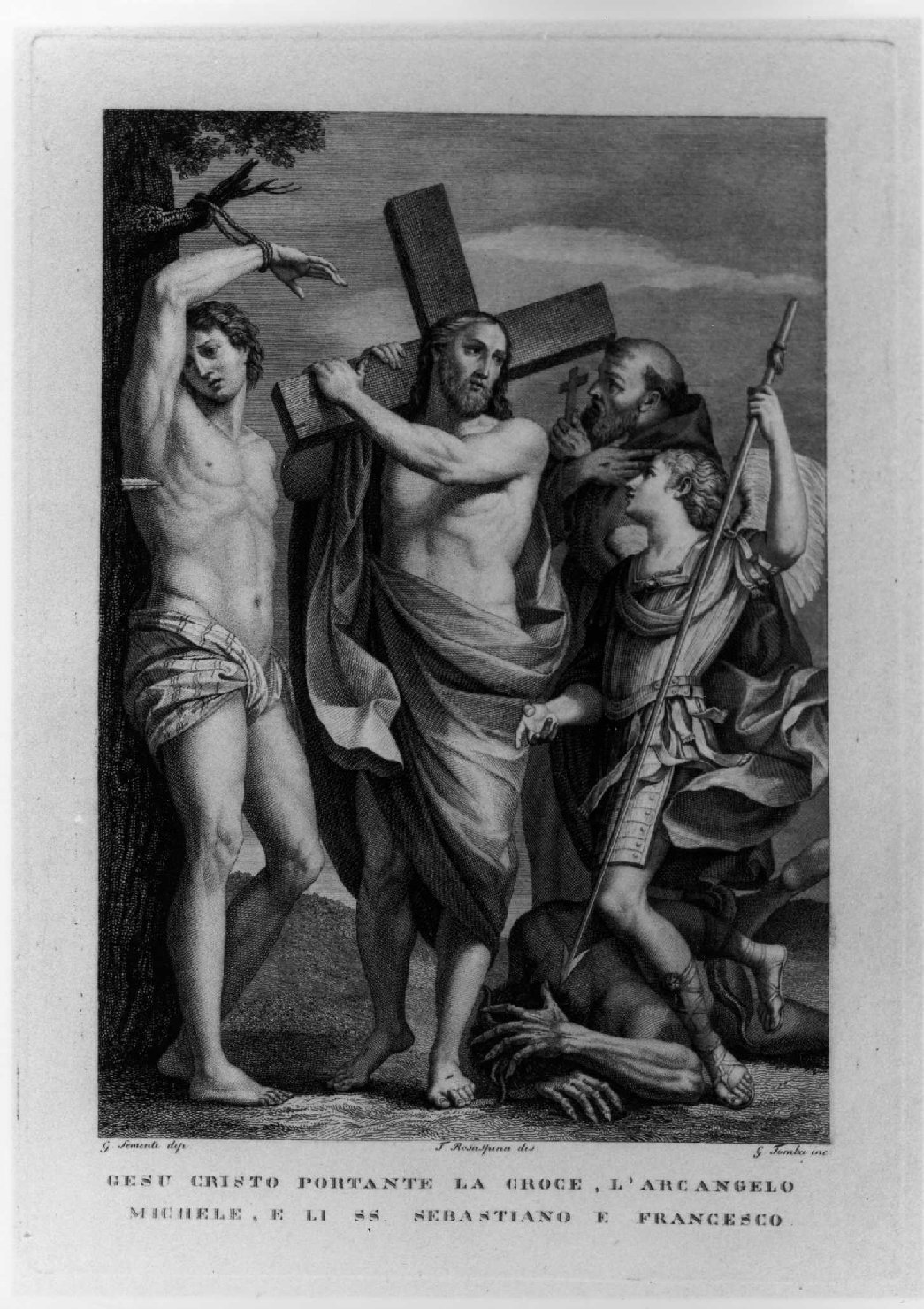 Cristo portacroce e santi (stampa, serie) di Sementi Giovan Giacomo, Tomba Giulio, Rosaspina Francesco (sec. XIX)