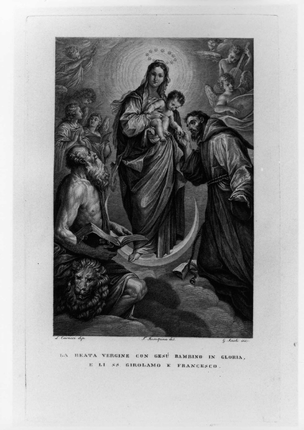 Madonna Immacolata con Bambino, angeli e Santi (stampa, serie) di Carracci Ludovico, Asioli Giuseppe, Rosaspina Francesco (sec. XIX)
