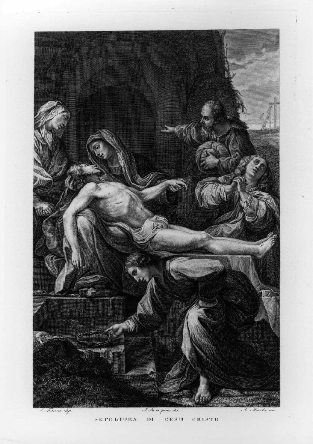 deposizione di Cristo nel sepolcro (stampa, serie) di Tiarini Alessandro, Marchi Antonio, Rosaspina Francesco (sec. XIX)