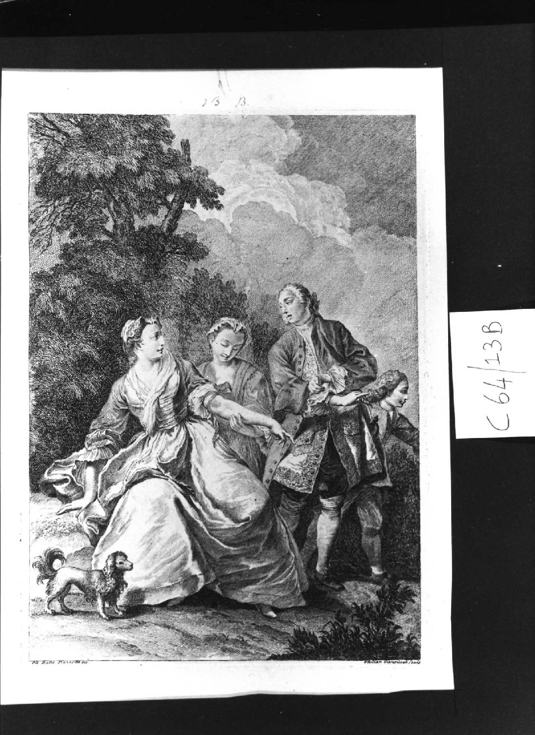 Il chirurgo e la dama, scena campestre con figure (stampa, serie) di Piazzetta Giovanni Battista, Giampiccoli Giuliano (sec. XVIII)
