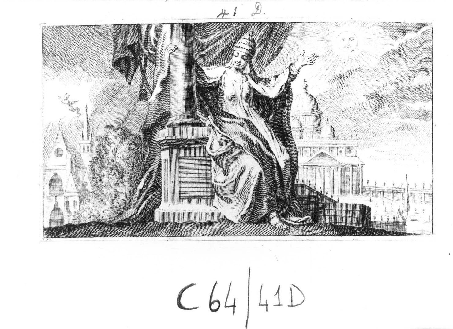 Rappresentazione allegorica della Santa Chiesa cattolica, scena allegorica (stampa smarginata, serie) di Piazzetta Giovanni Battista (sec. XVIII)