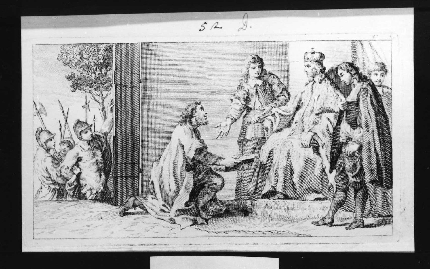 Melantone presenta la Confessio Austeana all'imperatore Carlo V, episodio storico (stampa smarginata, serie) di Piazzetta Giovanni Battista (sec. XVIII)