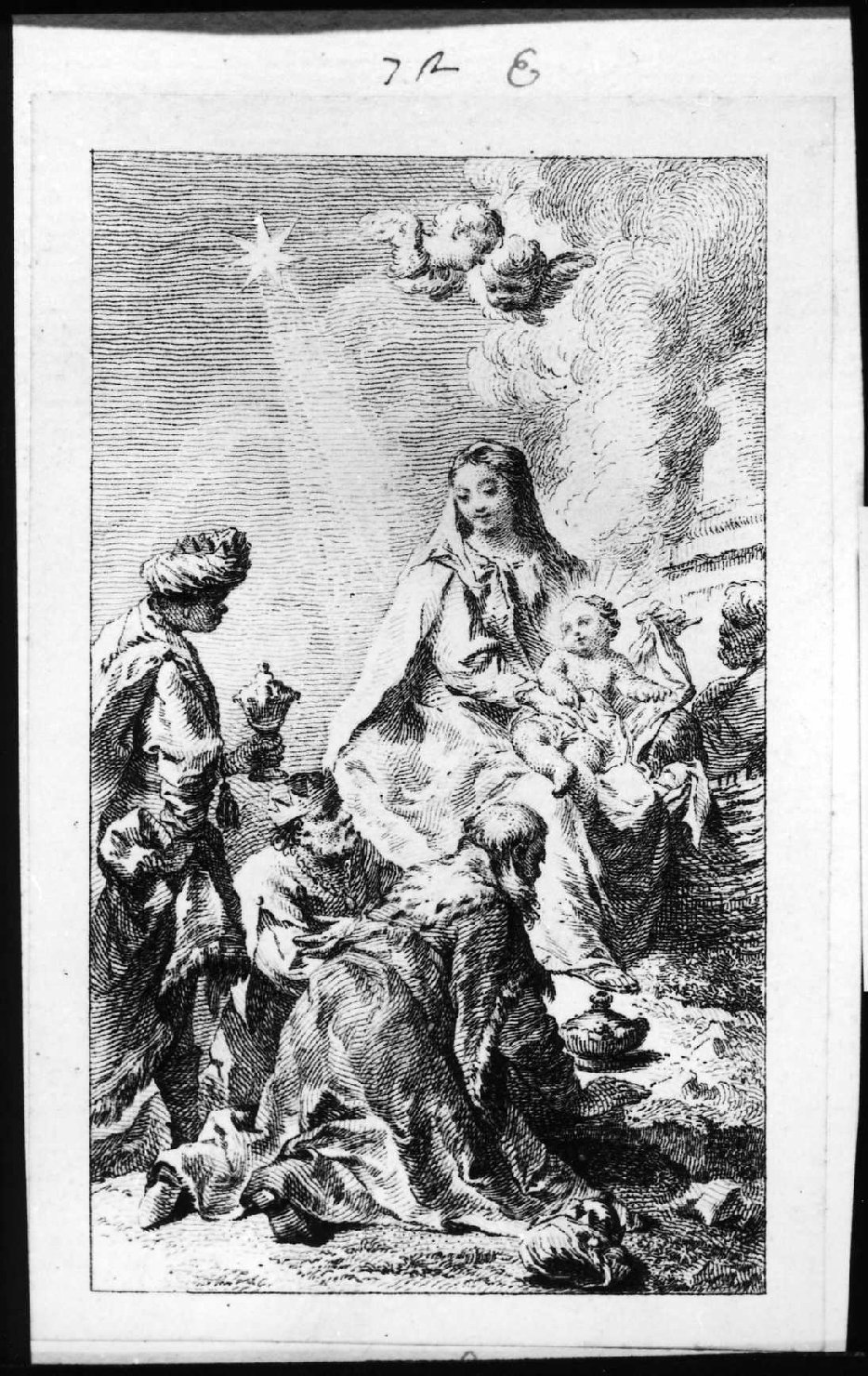 adorazione dei Re Magi (stampa smarginata, serie) di Bartolozzi Francesco, Piazzetta Giovanni Battista (sec. XVIII)