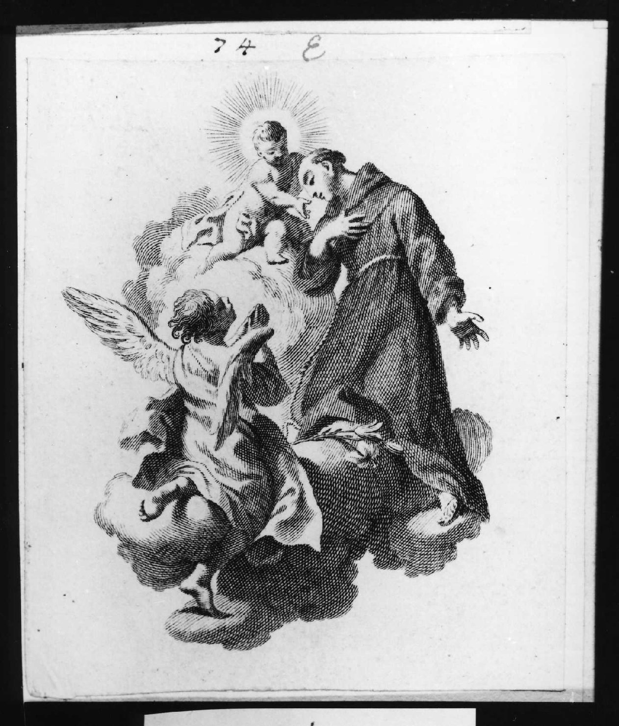 apparizione di Gesù Bambino a Sant'Antonio da Padova (stampa smarginata, serie) di Piazzetta Giovanni Battista (attribuito) (sec. XVIII)