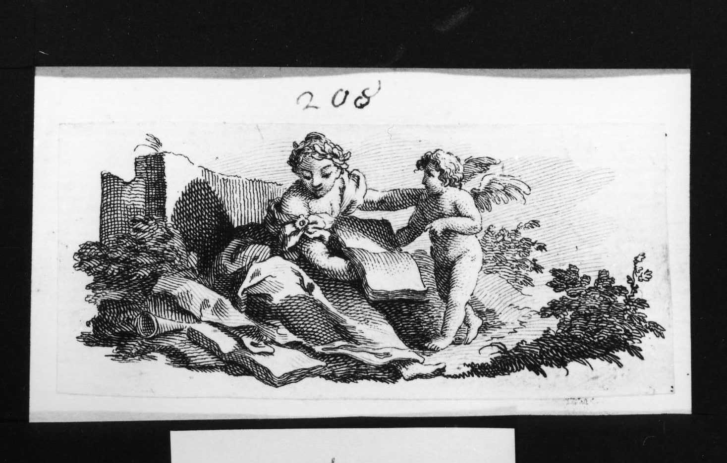 figura allegorica femminile (stampa smarginata, serie) di Piazzetta Giovanni Battista (attribuito) (sec. XVIII)