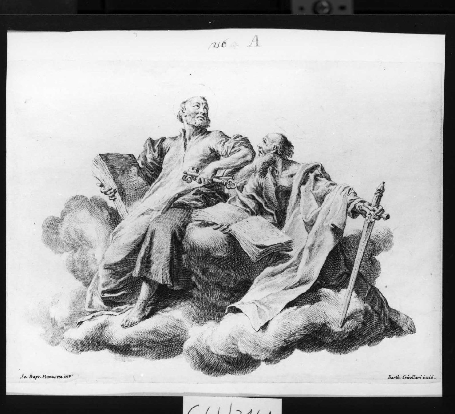 Santi Pietro e Paolo (stampa smarginata, serie) di Piazzetta Giovanni Battista, Crivellari Bartolomeo (sec. XVIII)