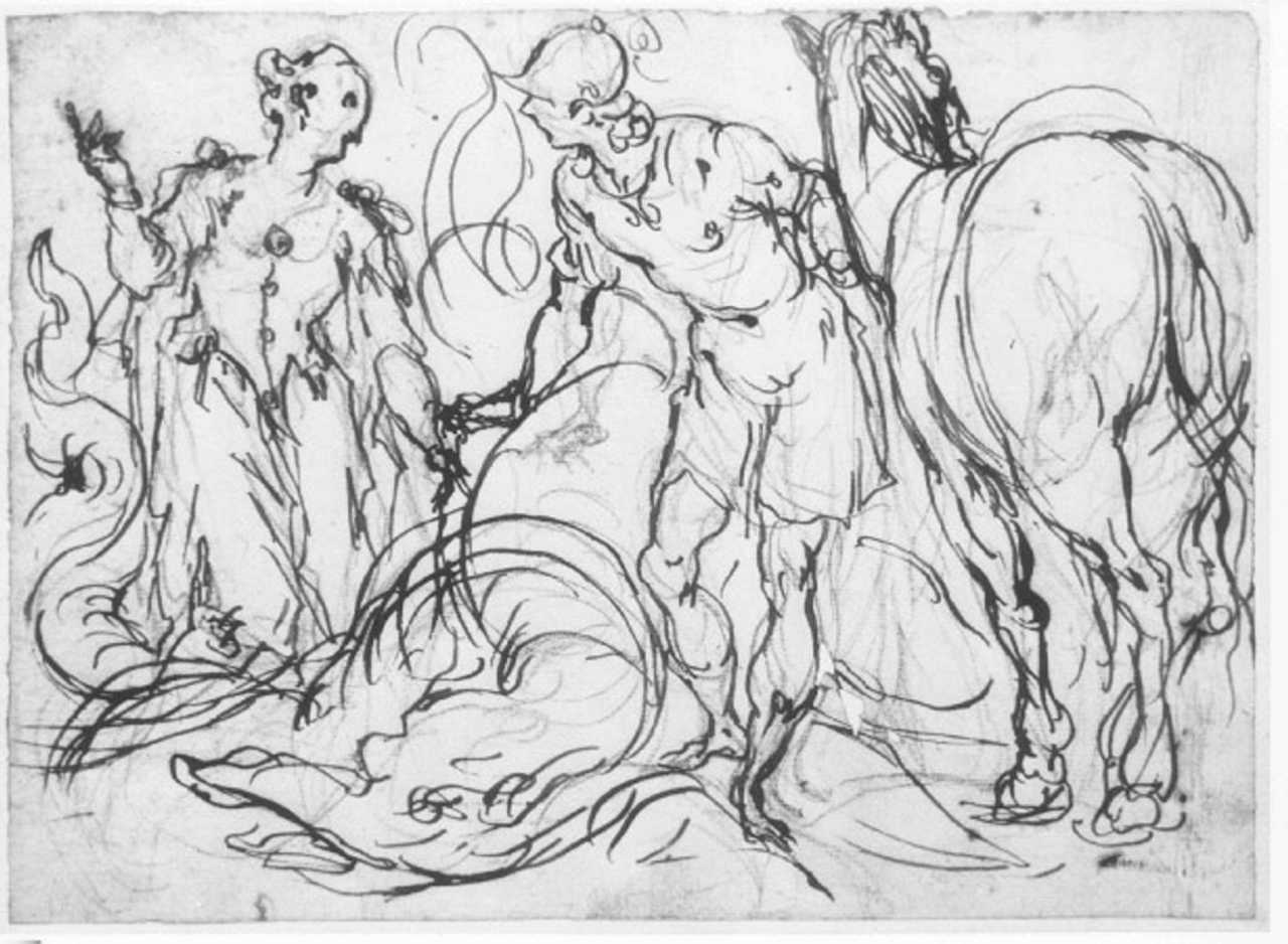 San Giorgio e la Principessa (disegno) di Maganza Alessandro (primo quarto sec. XVII)