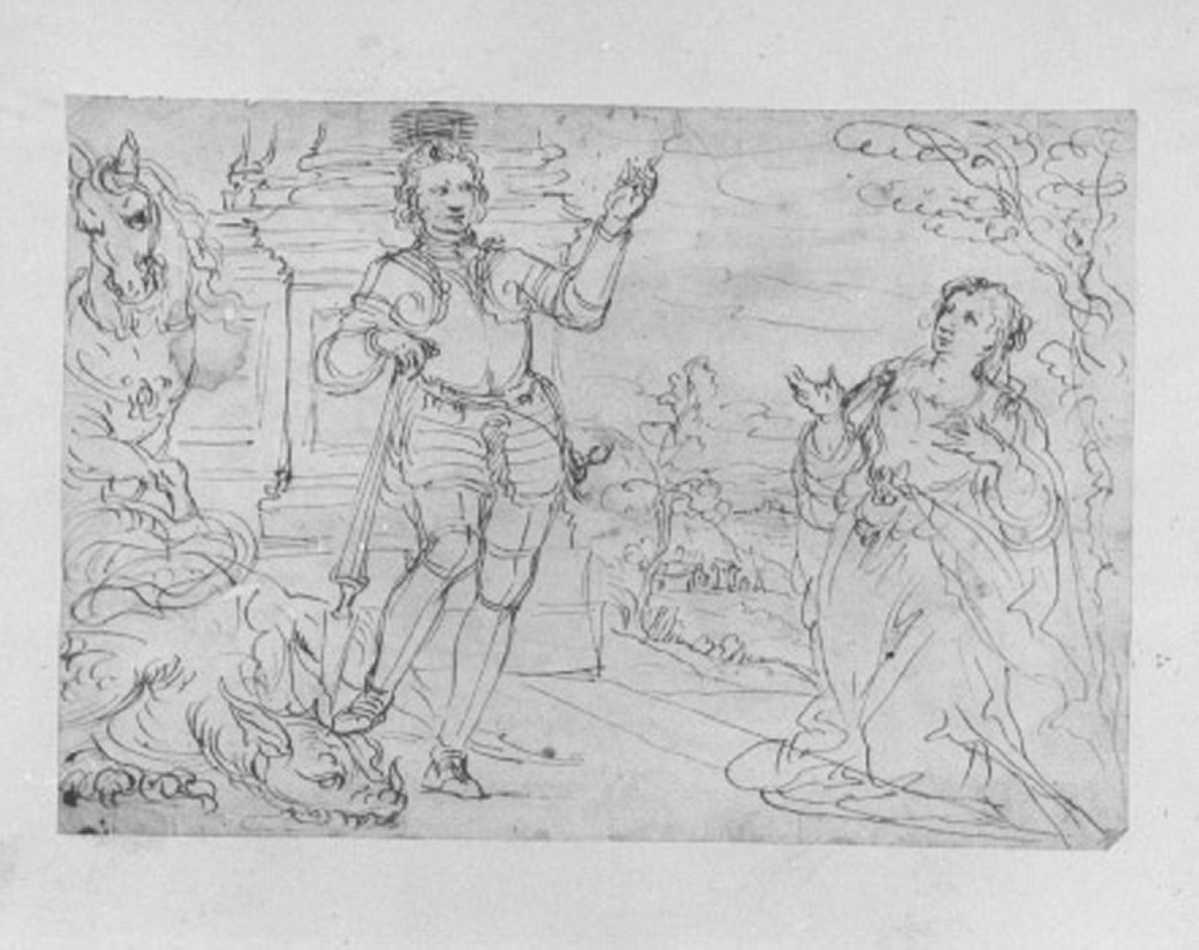 San Giorgio e la Principessa (disegno) di Maganza Alessandro (primo quarto sec. XVII)