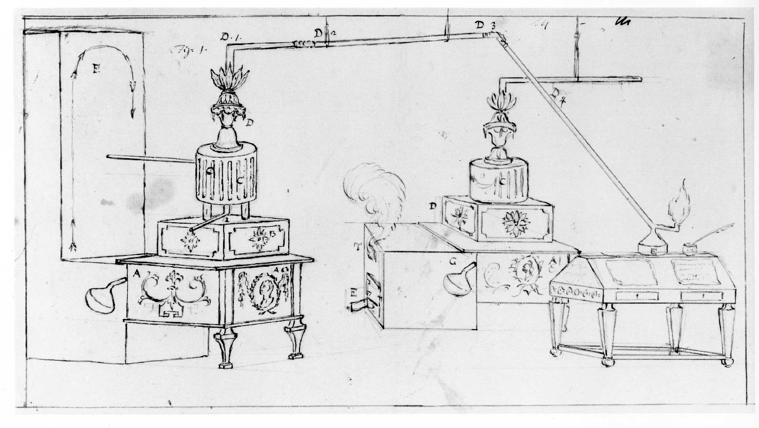 strumenti per distillazione (disegno) di Personi Francesco (fine/inizio secc. XVIII/ XIX)