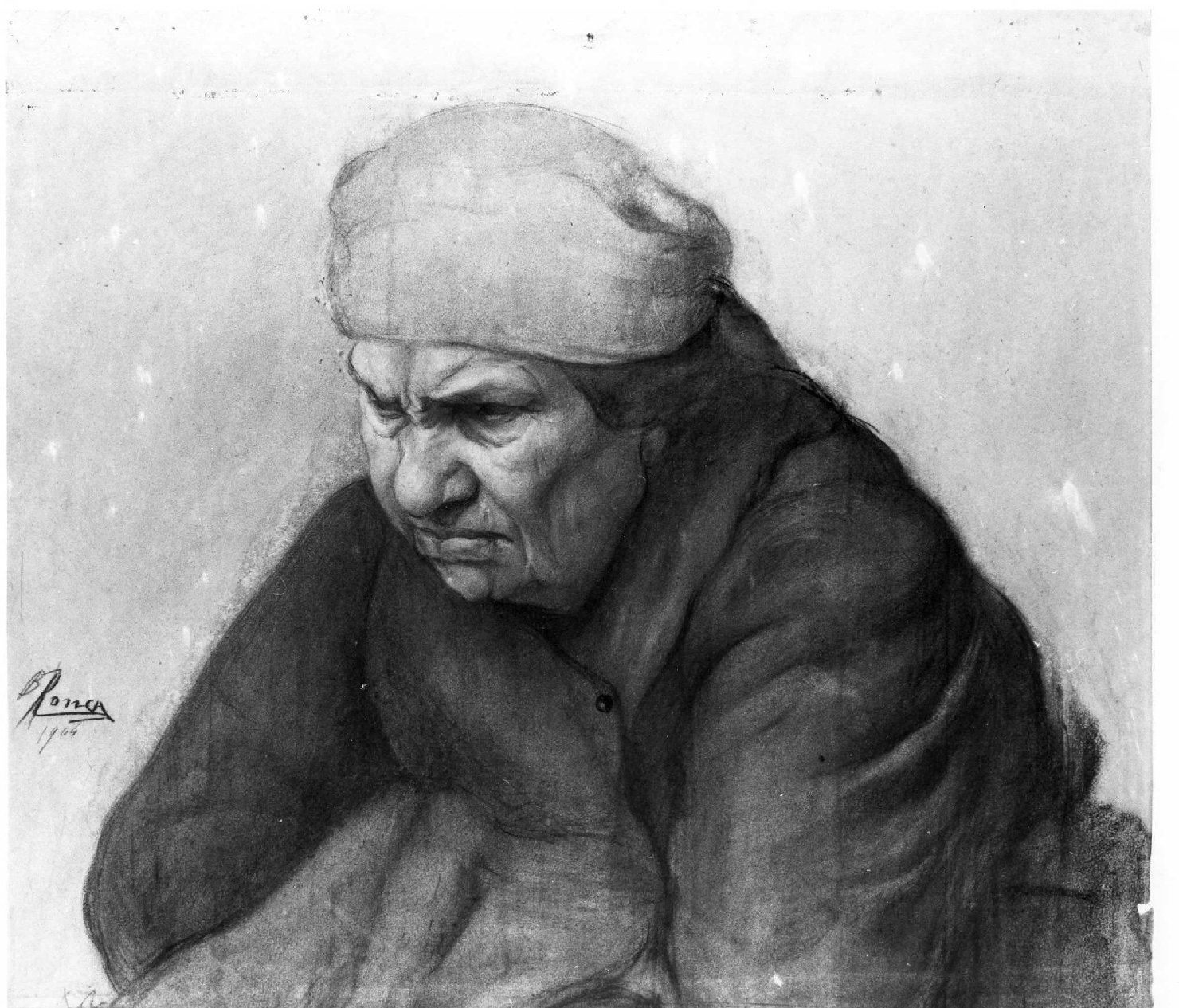 figura femminile di anziana (disegno) di Ronca Benvenuto (sec. XX)
