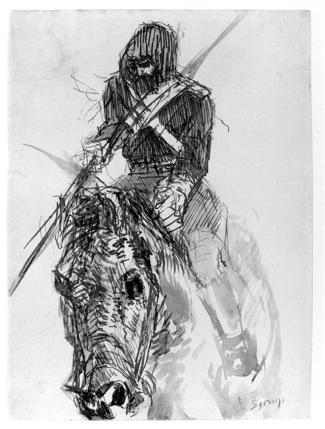 guerriero (disegno) di Sironi Mario (sec. XX)