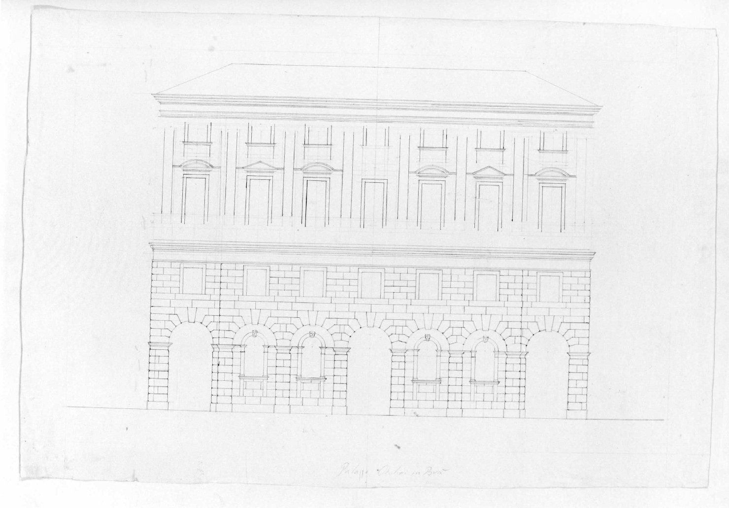 prospetto di palazzo Ottolini a Verona (disegno, serie) di Avesani Gaetano (sec. XIX)