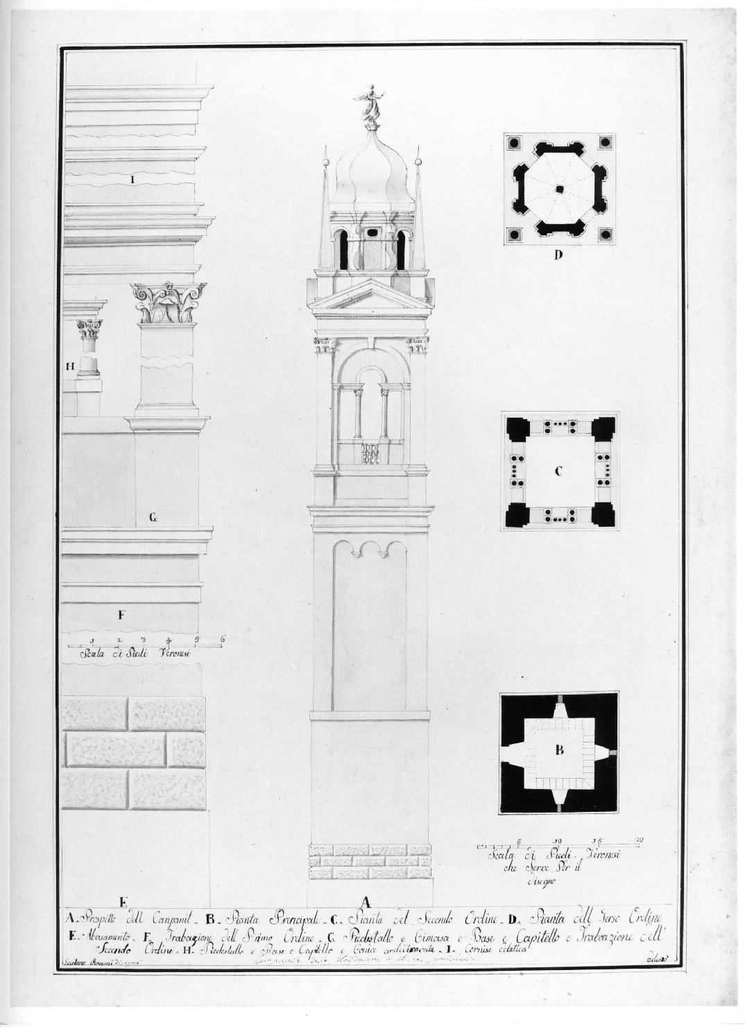 campanile (disegno) di Avesani Gaetano (prima metà sec. XIX)