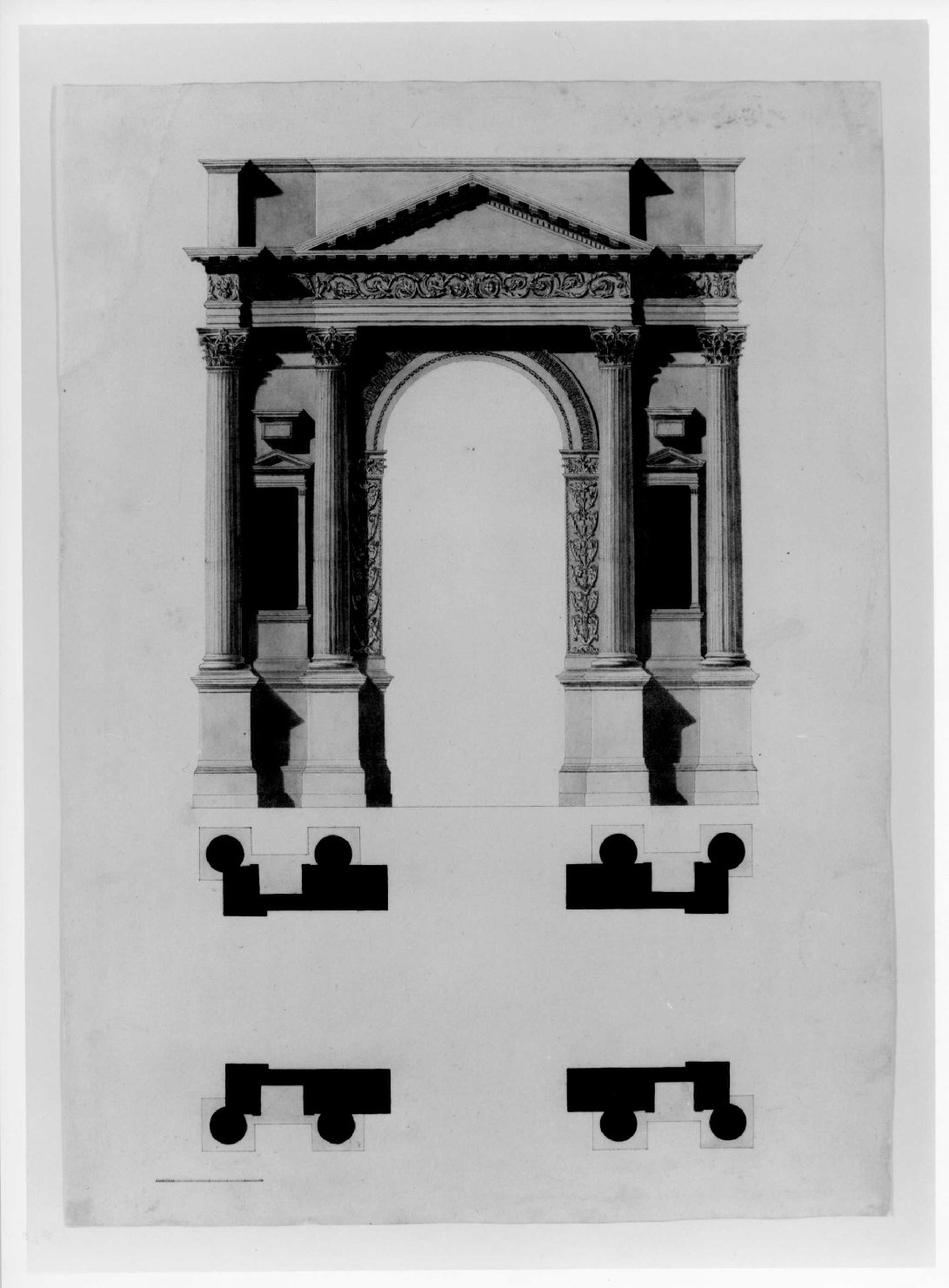 prospetto e pianta dell'Arco dei Gavi a Verona (disegno) di Ederle Carlo (sec. XIX)